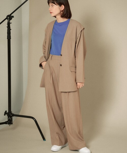 KBF（ケイビーエフ）の「2WAYノーカラージャケット（ノーカラージャケット・レディース・GRAY CHECK/BEIGE/BLUE・one）」の7枚目の写真