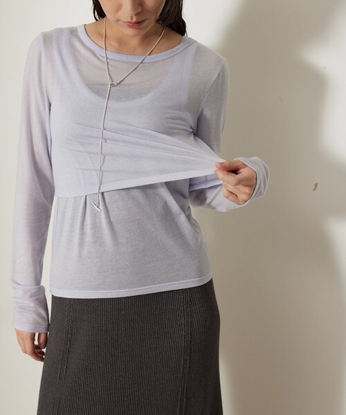 NERGY（ナージー）の「【SET】カシミアシルクレイヤードトップス（アンサンブル・レディース・ブラック/オフホワイト/ラベンダー/オレンジ・F）」の3枚目の写真