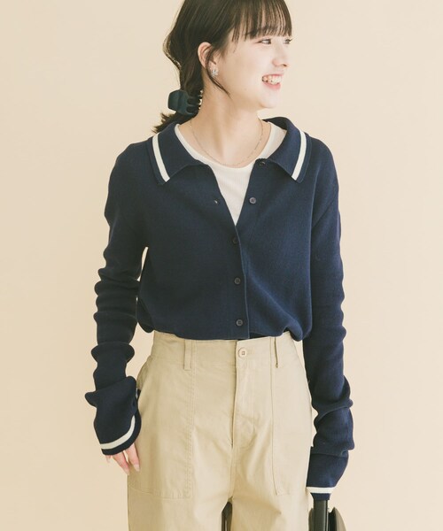 ITEMS URBANRESEARCH（アイテムズ アーバンリサーチ）の「配色ポロニット（ニット/セーター・レディース・GRY/NVY/MELON・Free）」の3枚目の写真