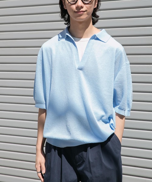 URBAN RESEARCH DOORS(アーバンリサーチドアーズ)の「FORK&SPOON リネンブレンドスキッパーニット(ニット/セーター・メンズ・LIGHTBLUE/BROWN/BLACK・4/5)」の3枚目の写真
