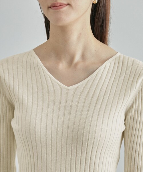 ROPE'(ロペ)の「【限定店舗・J'aDoRe限定】エレガンス キュアフィーロ Vネックリブプルオーバー(Tシャツ/カットソー・レディース・ネイビー/オフホワイト・F)」の14枚目の写真