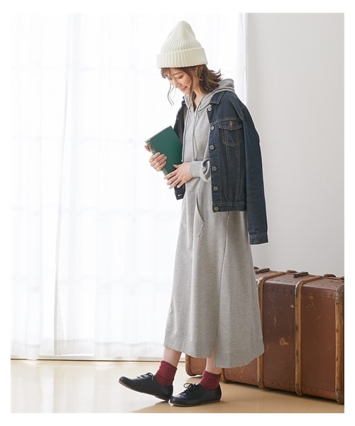 nissen（ニッセン）の「【産前・産後　授乳服】綿混スウェット　マタニティマキシ丈パーカーワンピース（マタニティウェア/グッズ・レディース・チャコール/【移行済】ブルーグレー/モカ/【移行済】杢グレー/ダークグリーン/グレージュ/イエローベージュ/ボルドー/ネイビー/ダークブラウン・マタニティM/マタニティL/マタニティLL/マタニティ3L/マタニティ4L/マタニティ5L/マタニティ6L）」の8枚目の写真