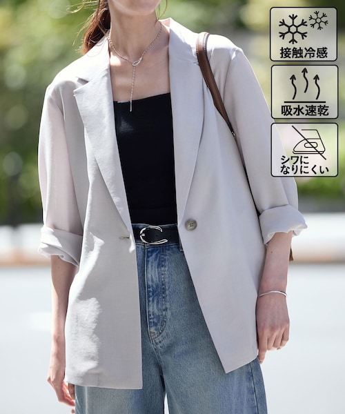 ROPE' PICNIC（ロペピクニック）の「【接触冷感・吸水速乾・防シワ】エフォートレスリラックスジャケット/通勤・セットアップ対応（テーラードジャケット・レディース・チャコール/ライトグレー/ベージュ・38/40）」の6枚目の写真