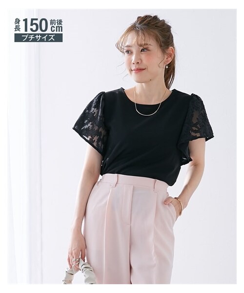 nissen（ニッセン）の「小さいサイズ　シフォンジャガードフレア袖ブラウス　低身長さん・小柄女性（シャツ/ブラウス・レディース・オフ白/ライトグレー/ブラック・PSS/PS）」の2枚目の写真
