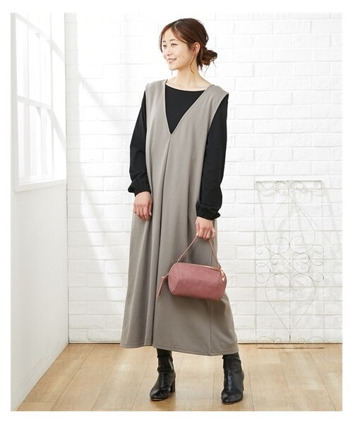 nissen（ニッセン）の「【マタニティウエア・授乳服】前後2WAYジャンスカワンピース＋トップスセット（産前・産後）（マタニティウェア/グッズ・レディース・トープ+黒/カーキ+グレージュ/黒+ブルー/ネイビー+アイボリー・マタニティM/マタニティL/マタニティLL/マタニティ3L/マタニティ4L/マタニティ5L/マタニティ6L）」の11枚目の写真