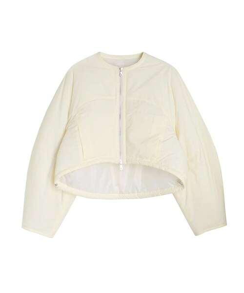 ELENDEEK（エレンディーク）の「SHORT PADDING JK（ノーカラージャケット・レディース・オフホワイト/ブラック・F）」の2枚目の写真
