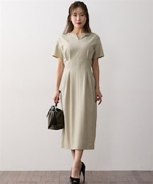 Nissen glamor | 【大きい胸専用】キーネック半袖ウエストタックワンピース(ポケット付）(ワンピース)