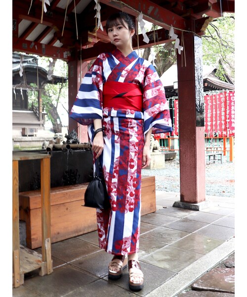 MURUA（ムルーア）の「MURUA浴衣SET【太縞に椿】（浴衣・レディース・ブルー・F）」の4枚目の写真