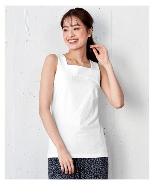 nissen（ニッセン）の「大きいサイズ安定感アップさらに下着がちら見えにくいタンクトップ（キャミソール・レディース・オフホワイト/テラコッタ/黒・L/LL/3L/4L/5L/6L/8L/10L）」の4枚目の写真