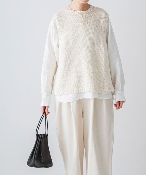 かぐれ（カグレ）の「リネンヘンリーワイドシャツ（シャツ/ブラウス・レディース・OFF/LIGHT GRAY/NAVY・Free）」の12枚目の写真