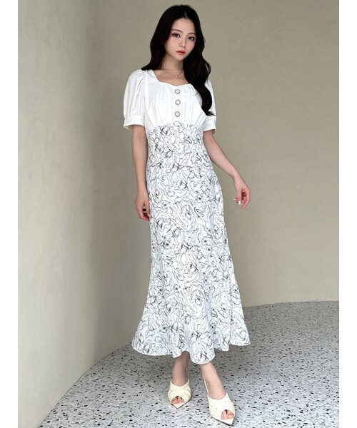 RESEXXY（リゼクシー）の「パフスリーブマーメイドワンピース（ワンピース・レディース・ホワイト/ブラック/オレンジ・F/S/M）」の12枚目の写真