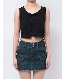 EMODA | レースアップナイロントップス(Tシャツ/カットソー)