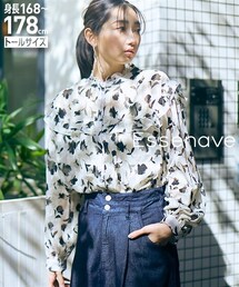 nissen | 高身長 シアーカットジャガード単色花柄ブラウス(トールサイズ)Essenave(シャツ/ブラウス)
