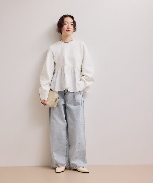ADAM ET ROPE'(アダムエロペ)の「【WEB限定】ペプラムコンビプルオーバー(Tシャツ/カットソー・レディース・ブラック/ホワイト/キャメル・F)」の7枚目の写真