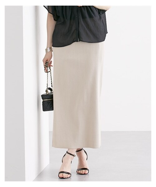 nissen（ニッセン）の「【洗える】セルフカット　リブＩラインスカート 着痩せ 細見え 華奢見え きれいめ 上品 大人カジュアル こなれ感 ストレッチ 楽ちん ウエストゴム 秋 綿混（スカート・レディース・モカベージュ/黒/テラコッタ/マスタード/グリーン/ライトベージュ/ラベンダー/チャコールグレー/杢グレー(新色)/ブラウン(新色)/杢グレー・M/L/LL/3L/4L/5L/6L/S）」の18枚目の写真