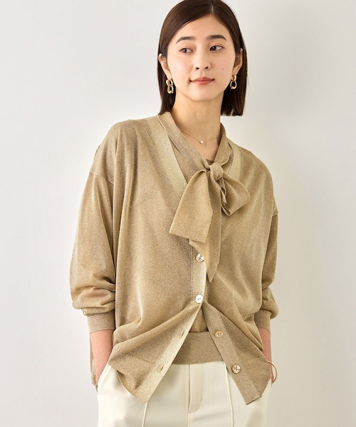 ROPE'（ロペ）の「シアーラメVネックニットカーディガン/イージーケア（カーディガン/ボレロ・レディース・チャコール/ベージュ・F）」の2枚目の写真