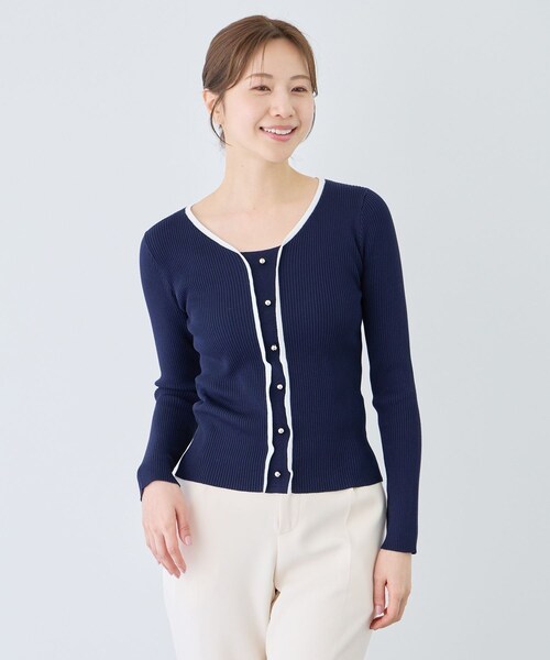 Jayro（ジャイロ）の「配色Vネックリブニット（ニット/セーター・レディース・ホワイト系/ネイビー/ブルー系・M）」の17枚目の写真