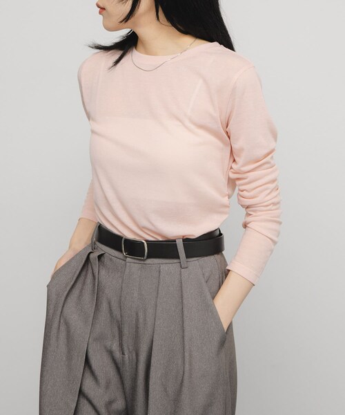 KBF（ケイビーエフ）の「シアーリブデザインカットソー（Tシャツ/カットソー・レディース・L.BEIGE/PINK/CHARCOAL・one）」の3枚目の写真