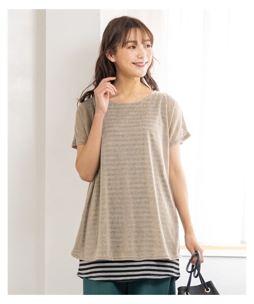 nissen（ニッセン）の「大きいサイズ　涼やかスラブバックリボン重ね着風チュニック（チュニック・レディース・スモーキーブルー*ネイビー系/ベージュ*杢チャコールグレー系/黒*杢チャコールグレー系/ビターオレンジ*杢チャコールグレー系/オフホワイト*ネイビー系・L/LL/3L/4L/5L/6L/8L/10L）」の20枚目の写真