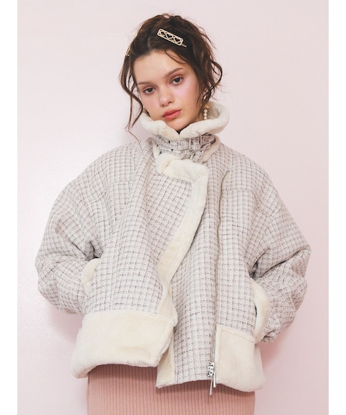 CALNAMUR（カルナムール）の「FAKE MOUTON AND TWEED BLOUSON/フェイク