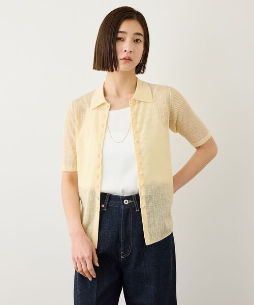 ROPE'（ロペ）の「シルクリネンポロ襟ニットカーディガン/イージーケア（カーディガン/ボレロ・レディース・ブラック/ネイビー/クリーム・F）」の11枚目の写真