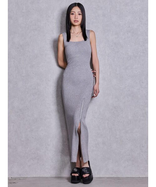 GYDA（ジェイダ）の「バックオープンジップスリットリブニットロングワンピース（ワンピース・レディース・ライトグレー/グレー/ブラック/ミントグリーン・F）」の15枚目の写真
