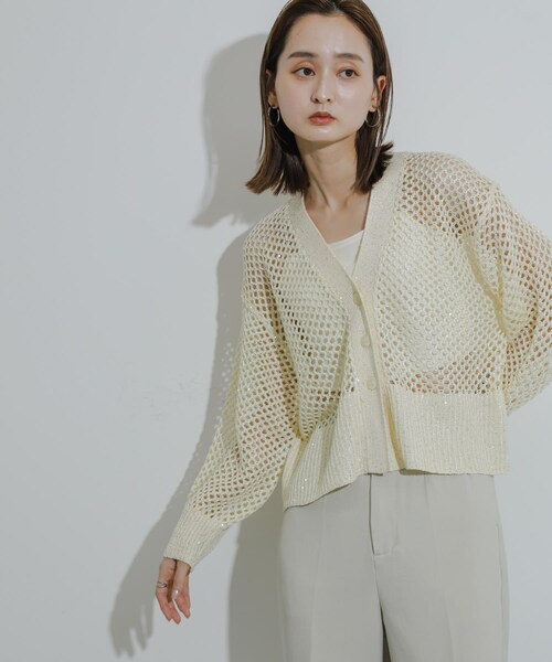 SENSE OF PLACE by URBAN RESEARCH（センスオブプレイスバイアーバンリサーチ）の「スパンコールメッシュカーディガン（カーディガン/ボレロ・レディース・CHARCOAL/IVORY/YELLOW・one）」の10枚目の写真