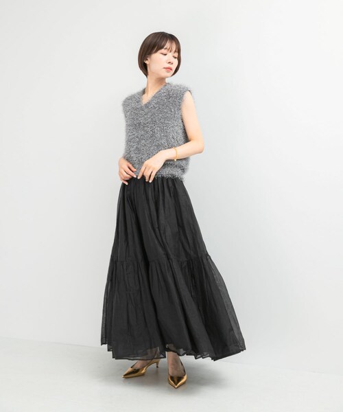 URBAN RESEARCH ROSSO（アーバンリサーチロッソ）の「MARILYN MOON　sheer cotton gather skirt（スカート・レディース・BLACK/GRAY・FREE）」の5枚目の写真