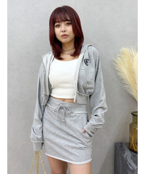 EVRIS（エヴリス）の「ワンポイントブリーチジップアップフーディ【セットアップ着用可能】（パーカー・レディース・グレー/ブラック/ピンク・F）」の3枚目の写真