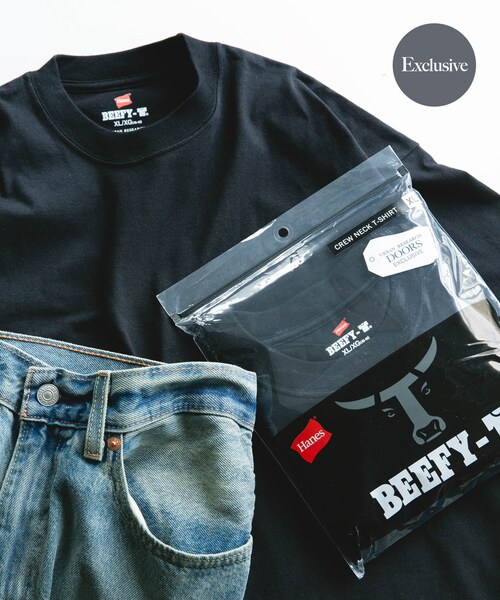 URBAN RESEARCH DOORS（アーバンリサーチドアーズ）の「『別注』HANES×DOORS　BEEFY-T DOORS FIT SHORT-SLEEVE（Tシャツ/カットソー・メンズ・ホワイト/ブラック/アッシュグレー/ブラウン/インディゴ/ネイビー・M/L/XL/XXL/XXXL）」の2枚目の写真