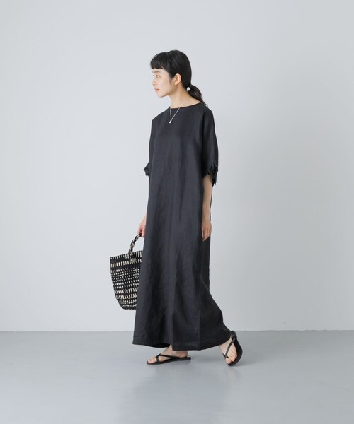 かぐれ（カグレ）の「『2サイズ展開』リネンフリルスリーブワンピース（ワンピース・レディース・BLACK・0/1）」の11枚目の写真