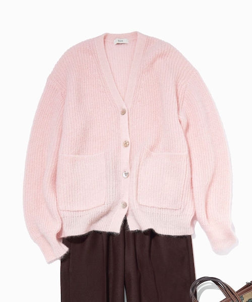 ROPE'（ロペ）の「スーパーキッドモヘヤVネックカーディガン/イージーケア（カーディガン/ボレロ・レディース・ピンク系/チャコール・F）」の4枚目の写真