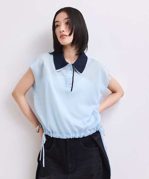 ADAM ET ROPE'(アダムエロペ)の「【WEB限定】ダブルカラーポロニットプルオーバー(ポロシャツ・レディース・ブラック/キナリ系/サックス・F)」の9枚目の写真