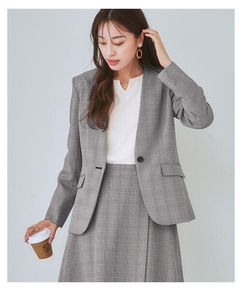 nissen（ニッセン）の「【レディーススーツ】セットアップ対応ノーカラージャケット（上下別売・多機能360°ストレッチ素材シリーズ）（スーツパンツ・レディース・ブラウン系グレンチェック/ミニヘリンボン織柄黒/ライトグレー系チェック・S/M/L/LL/3L/4L/5L/6L/8L）」の20枚目の写真