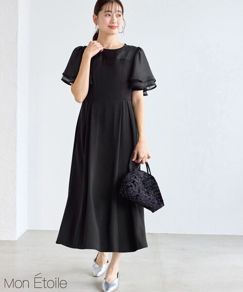 ROPE' PICNIC(ロペピクニック)の「【Mon E’toile/モンエトワール】フレア袖ビスチェデザインワンピース(ドレス・レディース・ブラック/グリーン/サックス・M/S)」の1枚目の写真