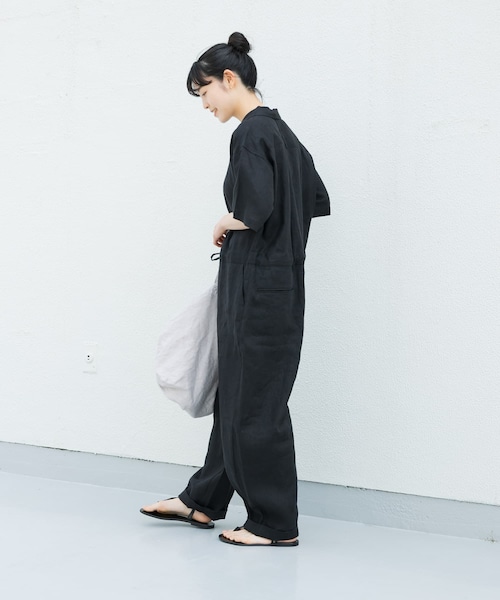 かぐれ（カグレ）の「リネンハーフスリーブオールインワン（サロペット/オーバーオール・レディース・BLACK/GREGE/CHARCOAL・FREE）」の9枚目の写真