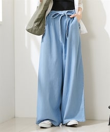 nissen | 【産前・産後】綿１００％デニム　ウエストリボンワイドパンツ(マタニティウェア/グッズ)
