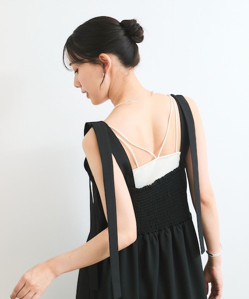 VIS（ビス）の「【WEB限定】ロングストラップリボンティアードワンピース（ワンピース・レディース・ブラック/ベージュ・F）」の13枚目の写真