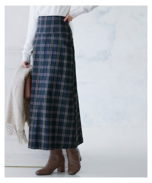 nissen（ニッセン）の「お腹すっぽりあったかストレッチフレアスカート(裏微起毛)（スカート・レディース・ネイビー系デニム調/グレージュ/ヘリンボーン/ネイビー系チェック柄・M）」の4枚目の写真