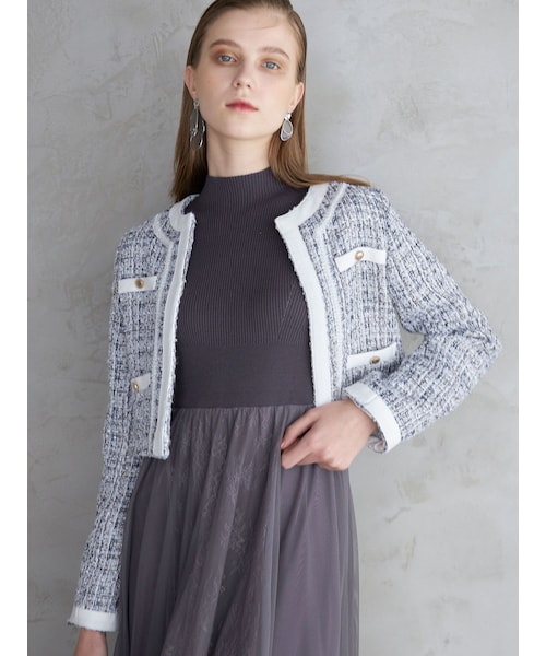 MERCURYDUO（マーキュリーデュオ）の「ツイードノーカラージャケット（ノーカラージャケット・レディース・オフホワイト/ブラック/レッド・S/M）」の21枚目の写真