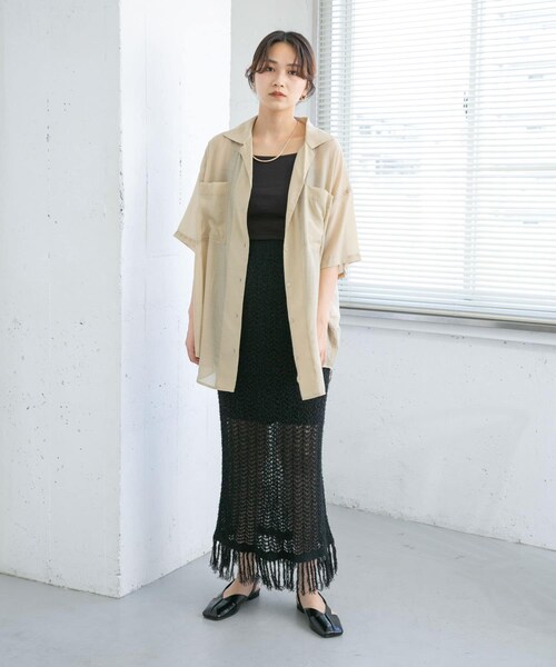 KBF（ケイビーエフ）の「フリンジ透かし編みニットスカート（スカート・レディース・BROWN/BEIGE/BLACK・one）」の10枚目の写真