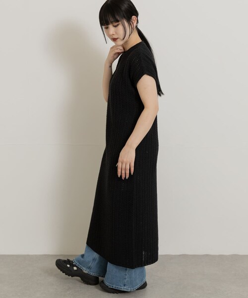 THE GOODLAND MARKET（ザグッドランドマーケット）の「米富繊維　SHADOW STRIPE KNIT ONE-PIECE（ワンピース・レディース・64BLACK/01MONO・FREE）」の3枚目の写真