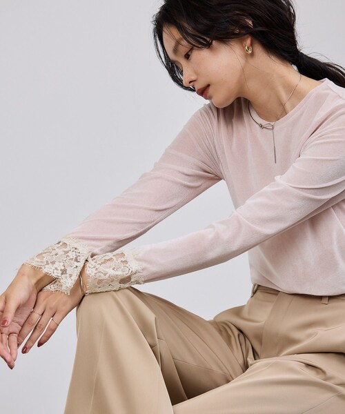 ROPE'（ロペ）の「レース袖シアーベロアカットソー/イージーケア（Tシャツ/カットソー・レディース・ブラック/ブラウン/ピンク系・F）」の3枚目の写真