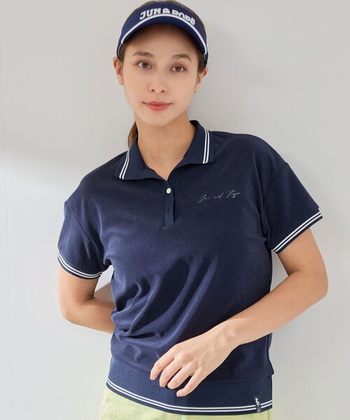 ROPE'（ロペ）の「パイルリブ使い半袖スキッパーポロ（ポロシャツ・レディース・ホワイト/ネイビー/ラベンダー・L/M/S）」の18枚目の写真