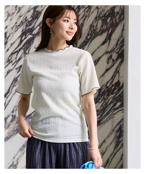 nissen（ニッセン）の「＜大きいサイズ＞楊柳カットソープルオーバー（Tシャツ/カットソー・レディース・オフホワイト系/【不要】グレー系/黒系・L/LL/3L/4L/5L/6L/8L/10L）」の6枚目の写真