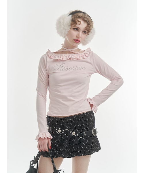 jouetie(ジュエティ)の「ラインストーンフリルトップス(Tシャツ/カットソー・レディース・グレー/ブラック/ピンク・M)」の8枚目の写真