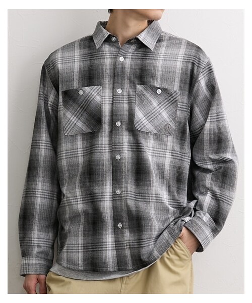 nissen（ニッセン）の「裏ベロア　チェック柄オーバーシャツ　HANGTEN（ハンテン）（シャツ/ブラウス・メンズ・BL3 ブルー/NE3 グレー/NE5 ブラック・M/L/LL）」の7枚目の写真