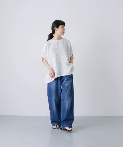 かぐれ（カグレ）の「パナマギャザースリーブプルオーバー（その他トップス・レディース・IVORY/NAVY・FREE）」の10枚目の写真