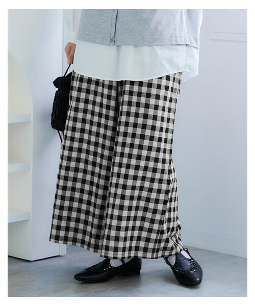 nissen（ニッセン）の「＜大きいサイズ＞綿１００％ダブルガーゼガウチョパンツ（ゆったりヒップ）（パンツ・レディース・ギンガムチェック/黒/ネイビーストライプ・L/LL/3L/4L/5L/6L/8L/10L）」の21枚目の写真