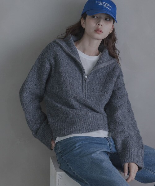 URBAN RESEARCH Sonny Label（アーバンリサーチサニーレーベル）の「ハーフZIPシャギーニットプルオーバー（ニット/セーター・レディース・オフ/グレー/グリーン・Free）」の13枚目の写真